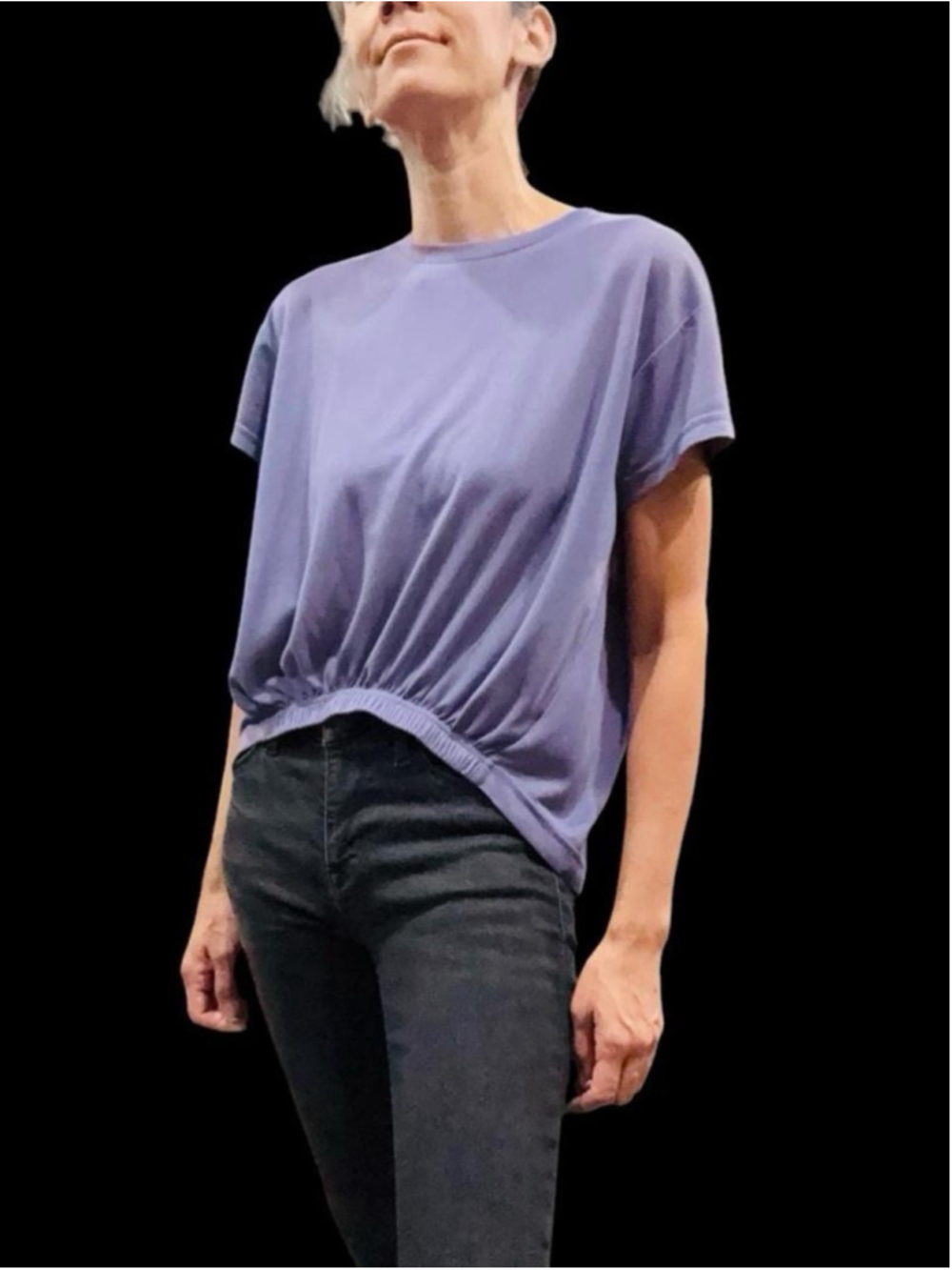 Stylus Purple Draped Elastic Hem Stretch T-Shirt Small High Low Minimalist